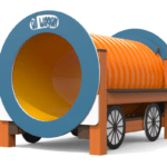 Oil Wagon, vagone benzina del trenino Ciuf Ciuf, con tunnel e panche. Struttura in alluminio, pannelli e tunnel in poiletilene e polipropilene. by Stileurbano