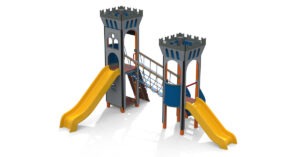 Castello per parco giochi multifunzione linea Feudo . Struttura in alluminio, acciaio e polietilene. attrezzatura ludica stileurbano