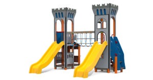 Castello per parco giochi multifunzione linea Feudo . Struttura in alluminio, acciaio e polietilene. attrezzatura ludica stileurbano